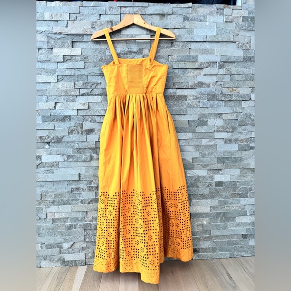 Elie Tahari Yellow Eyelet Square Neck Maxi Dress 4 - Picture 8 of 14